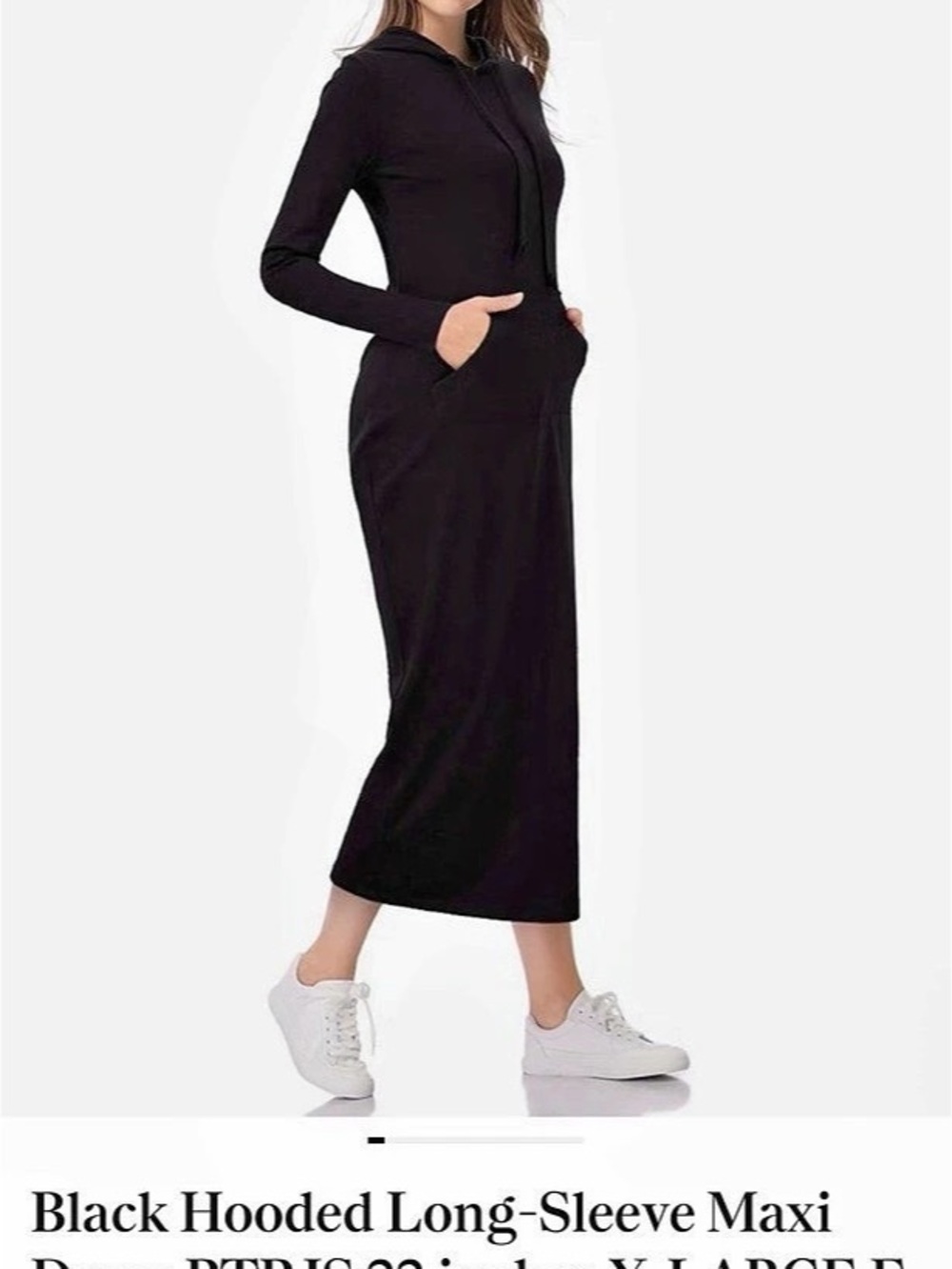 Black Hooded Long-Sleeve Maxi Dress XL